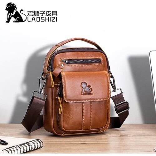 High Quality Luxury Men handbag 100% Genuine Leather Male Casual Shoulder bag hand bags Cowhide Fashion Cross-body Bag
