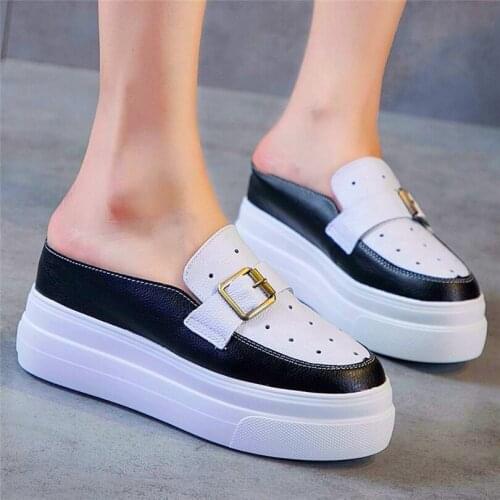 EUR 34-42 Mules Gladiators Womens Buckle Leather Sandals Summer Fashion Sneakers Slippers Lace Up Round Toe Beach Shoes