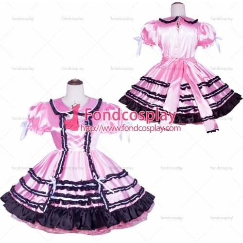 Fondcosplay adult sexy cross dressing sissy maid short French Lockable pink satin Dress Uniform Costume Tailor-made[G4068]