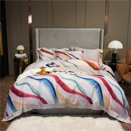 Modern Style Rainbow colors Digital Printing Cotton Bedding Set Satin Duvet Cover Set Bed Linen Pillowcases Home Textile