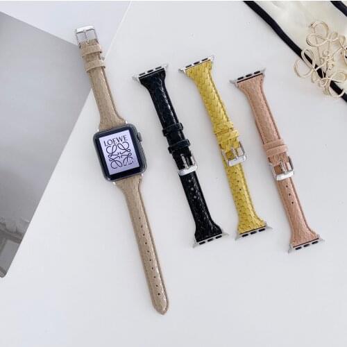 Slim Black 40mm 38mm 42mm 44mm leather watch bands For Apple Watch luxury Bamboo Strap Crocodile Pattern Sport Bracelet Series
