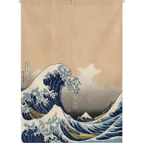 Japanese Beach Waves Decorative Door Curtain Fabric Biparting Open Partition Bathroom Sushi Kitchen Restaurant Screen Decor