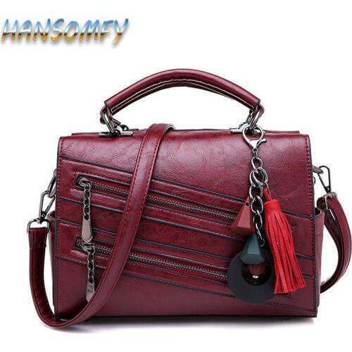 Boston Tote Bag Female Real Leather Luxury Handbags Zipper Womens Bags Designer Female Tassel Cross Body Messenger Bags CC-97