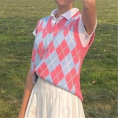 Woman sweaters sweet cute pink knit vest