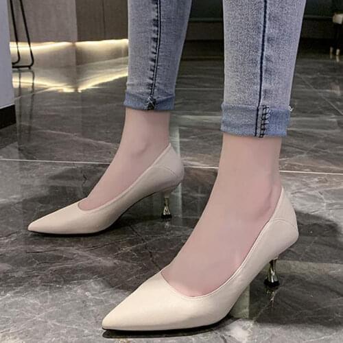 2021 New Fashion Thin High Heels Shiny Shallow Mouth Pointed Plus Size Office Ladies Shoes