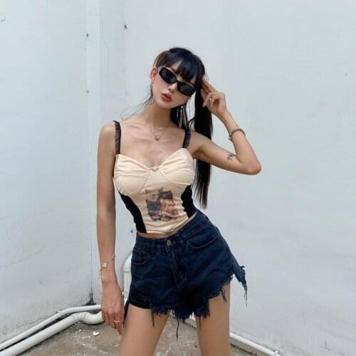 New Cute Cartoon Cat Deer Printing Vest Y2k Crop 2021 Tops Lace Strap Streetwear Womens Summer Sleeveless Backless Ladies Camis