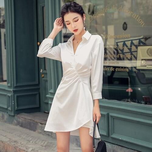 Fashion New vestidos fold stitching French retro first love seven-point sleeve V-neck be thin sexy solid color dress D164