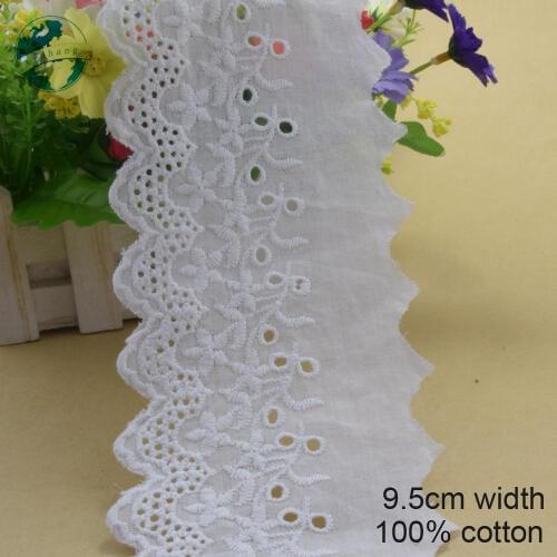 10yards 9.5cm white 100% cotton embroidery lace french lace ribbon fabric guipure diy trims warp knitting sewing Accessories3718