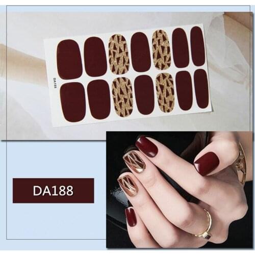 14tips/set Full Cover Nail Stickers Wraps DIY Art Decals Plain Self Adhesive Sticker Pink White Black Brown