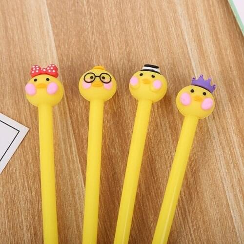 20 PCs Creative Cartoon Silicone Head Duck Gel Pen Student School Office Signature Pen Cute Learning Stationery Reward Wholesale