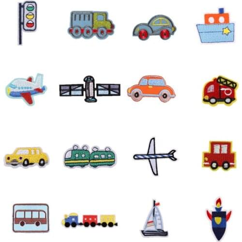 20pcs Traffic Light Bus Car Cartoon Patch badge parches Embroidery Iron on Patches for Clothes DIY Baby Patchwork Stage Applique