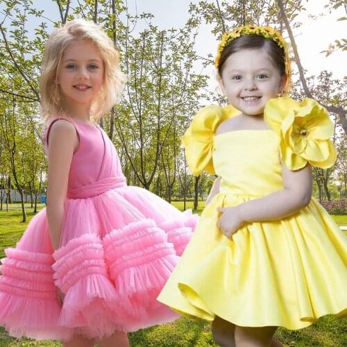 2021 Girl Princess Dress Bronzing Flowers Ruffles Irregular Dresses For Girls Christmas Wedding Birthday Party Children Clothing