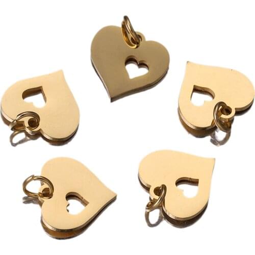 5pcs Lot Gold Stainless Steel Love Heart Charms Pendants for DIYJewelry Making Findings Supplies Designer Bracelets Anklet