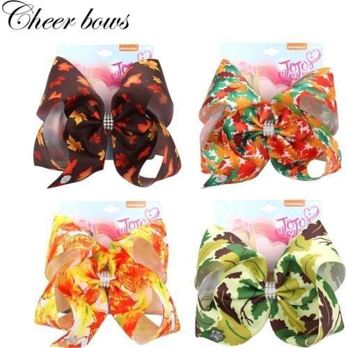 8" Large Hair Bows Maples Printed Ribbon Bowknot Hair Clips for Girls Handmade Hairgrips Children Hair Accessories