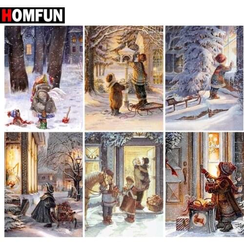 HOMFUN Diamond Painting Full Square/Round Diamond "Girl christmas scenery"Pattern Embroidery Cross Stitch 5D Rhinestone Painting