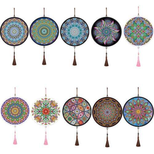 DIY Special Shape Diamond Painting Pendant with Tassel Partial Drill Mandala Diamond Embroidery Cross Stitch Home Decoration