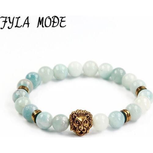 Lion Bracelet Natural Stone Amazon Round Beaded Male Bracelets Retro Lion Yoga Nomination Bracelet Elastic Men Jewelry Fashion