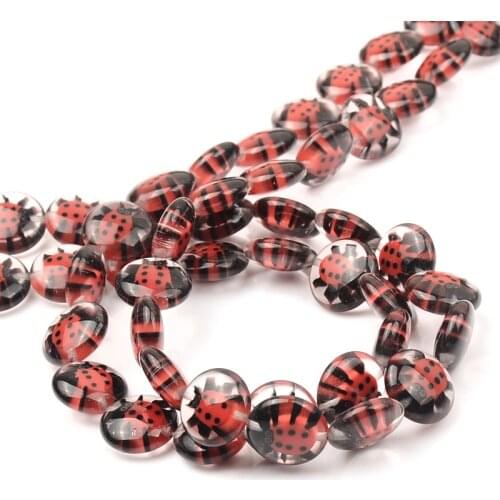 12mm Charm Pattern Flat Round Beads Lampwork Glass Beads Spacer Loose Beads For Jewelry Making DIY Bracelet Necklace