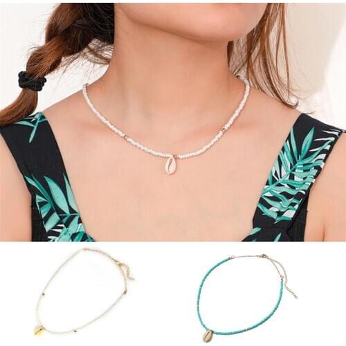 1pc Fashion Bohemian Style Shell Decor Clavicle Necklace Beaded Necklace Jewelry Accessories For Summer Beach Travel