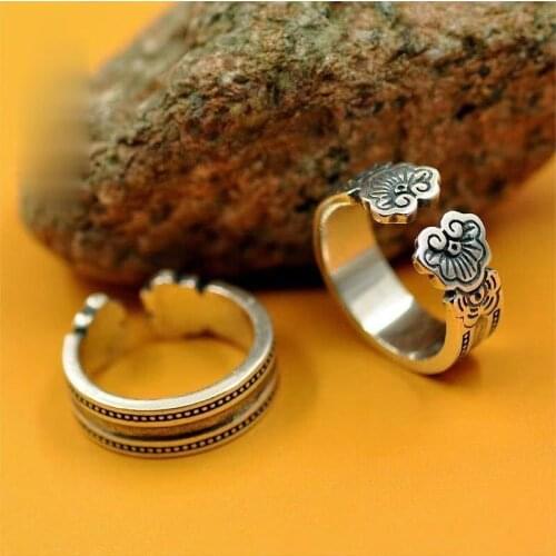 Men Womens Chinese Style Retro Personality Unique Ruyi Ring Good Luck Wealth Silver Color Ring Jewelry Tourism Souvenir