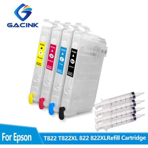 For Epson T822XL 822XL 822 Refillable Ink Cartridge No Chip For Epson Workforce WF-3820 WF-4820 WF-4834 WF-4830 + 4 Syringe