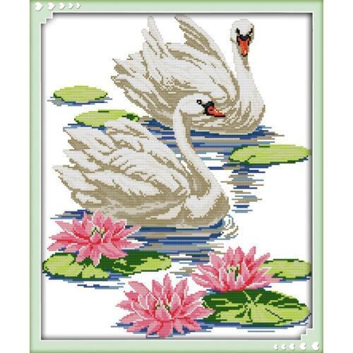 Swan Lover Counted Cross-Stitching 11CT Printed 14CT Handmade Cross Stitch Set Animals Cross-stitch Kits Embroidery Needlework
