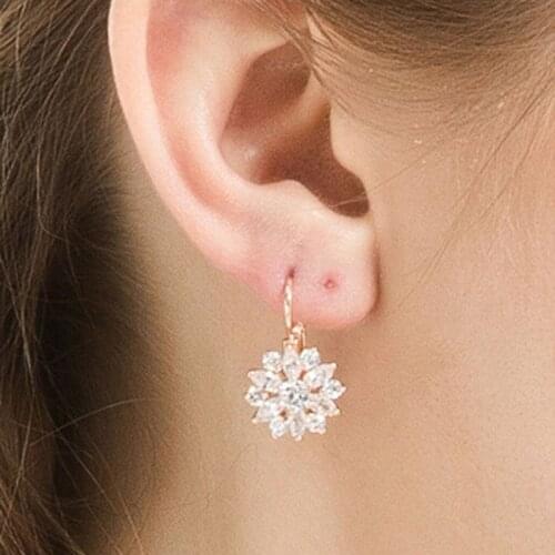 Hot Romantic Clear Stone Flower Crystals Stud Earrings Women Cubic Zirconia Jewelry