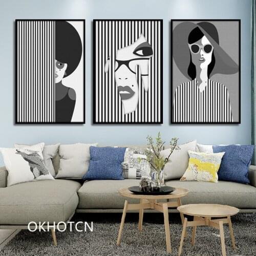 Boho Art Prints Abstract Landscape Poster Bundle Line Art Women Face Gallery Wall Pictures Umbrella Paintings on Canvas Decor
