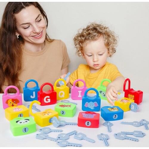 Kids Montessori Toy Colors English Alphabet Alphanumeric Digital Lock Toys for Child Early Math Basic Practical Life Skills Gift