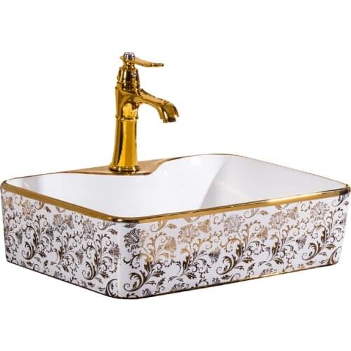 Ceramic Oval Wash Basin Golden Above Counter Wash Basin Golden Flower Art Basin Bathroom Sink Cabinet Countertop Sinks Embossed