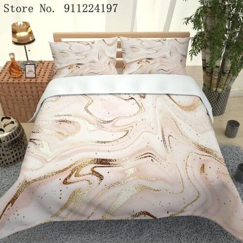 Marble Duvet Cover Set Pink Gold Luxury Marble Bedding Colorful Marble Abstract Art Quilt Cover Queen King Size Teens Bed Cover