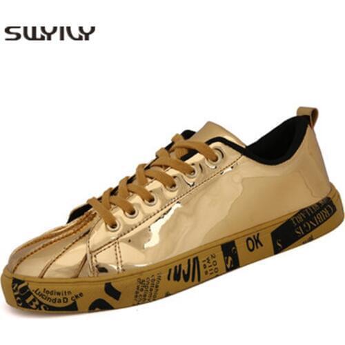 SWYIVY Unisex Sneakers Mirror PU Shell Head Skateboarding Shoes Mens Women 2018 Autumn Plus Size 36-46 Light Weight Sport Shoes