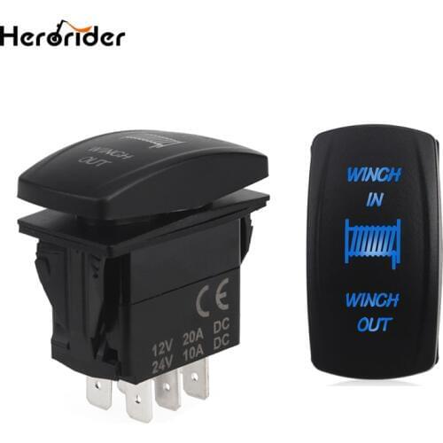 Herorider 12V 24V Winch In Winch Out Rocker Switch (ON) -OFF- (ON) 7 Pin Laser Blue Momentary Rocker Toggle Switch Led Blue