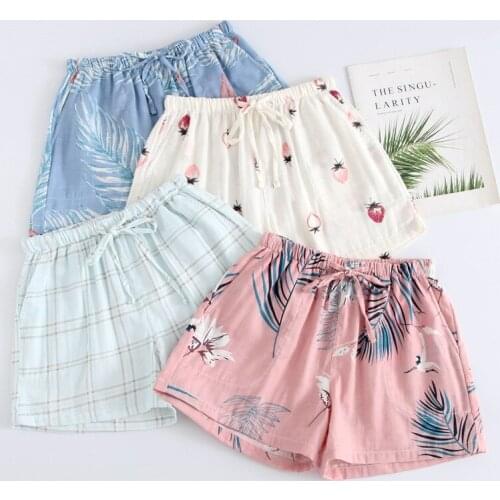 Summer Women Sleep Bottoms Short Pajama Pants Pure Cotton Gauze Soft Shorts Ladies Comfy Loose Casual Home Shorts Beach Pants
