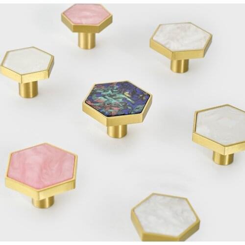 Hexagonal Brass Shell Furniture Knobs Luxury Cabinet Handles Wardrobe Dresser Closet Cupboard Pull Handle Nordic Door Hardware