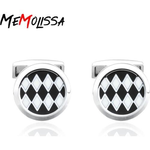 MeMolissa Quality French enamel Round black white square Cufflink For Mens Shirt Brand suit Cuff Buttons Top sale Cuff Links