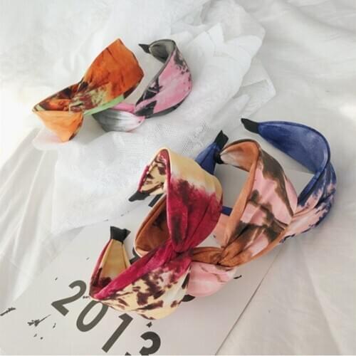 Fashion hair accessories women tie-dye floral headband cross-knotted wide-brimmed headbands press hair wash face girl hair band