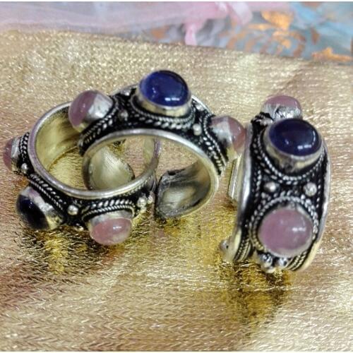 Fashion Jewelry Tibet Silver Colorful Crystal Bead Ring Buddhism Nepal Ring Adjustable Unisex Gift one ring