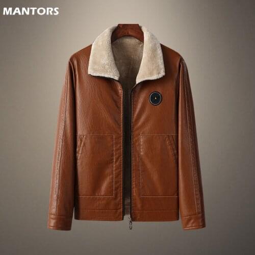 2021 Thick Leather Jacket Men Winter Autumn Mens Masculine Jacket Leather Coat Faux Fur Collar Windproof Warm Coat Male Clothing