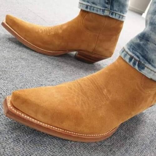 2021 Autumn and Winter New Mens Suede Fashion Exquisite Sewing Thick Heel Pointed Retro Western Cowboy Knight Boots KP284