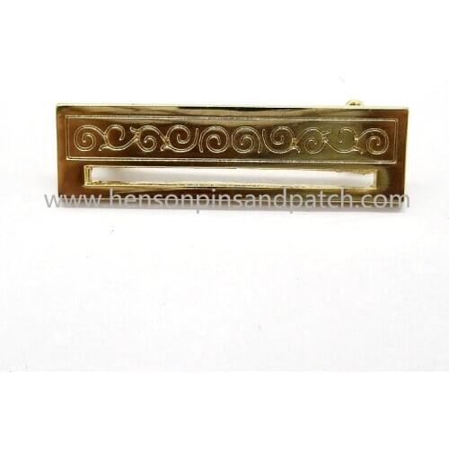 Custom gold metal cut out bar pin for ribbon