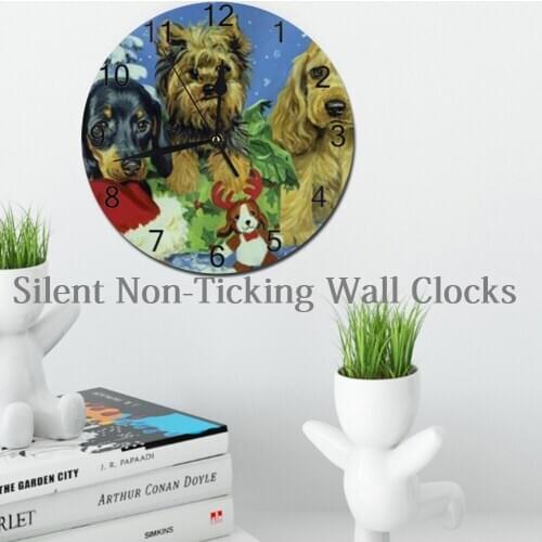 Cute Dogs 10inch Round Wall Clocks Digital Dial Mute Silent Digital Clocks Battery Operated Kitchen Clock Living Home Wall Decor
