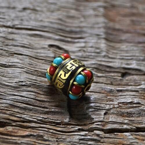 TZ005 Nepal Beads Handmade Red Coral Clay Mosaic Golden Six-word Mantra Beads For Jewelry Making DIY Necklace Yoga Bracelets