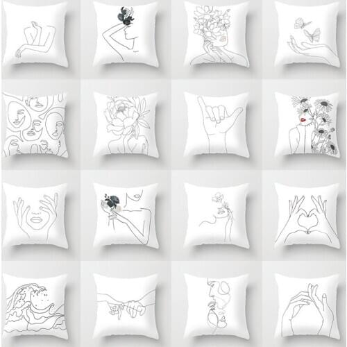 New Simple White Pillow Cover Abstract Line Drawings Portrait Sketch Modern Nordic Cushion Cover Sofa Throw Decorative Pillows