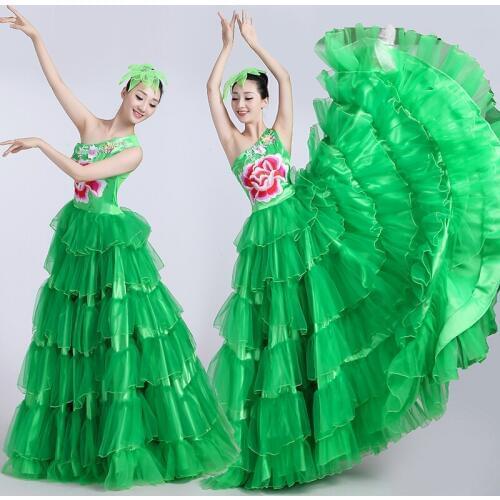 2020 New Adult Female Modern Chorus Performance Dress Opening Dance Long Robe Big Swing Skirt Spanish Bullfight Dresses DL6129