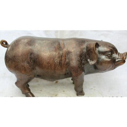 Song voge gem S2473 26" China Chinese Bronze animal Folk Fengshui Zodiac Year Pig Statue sculpture