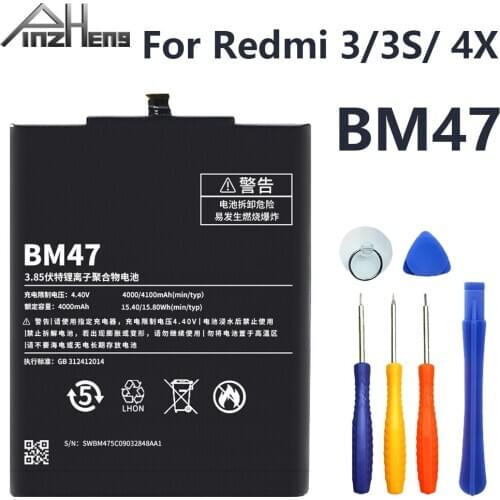 PINZHENG Phone Battery For Xiaomi Redmi 3 3S 3X 4X BM47 Batteries 4000mAh Real Capacity Replacement Bateria With Free Tools