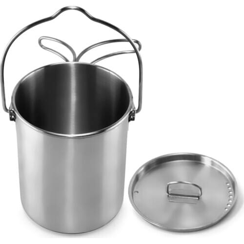 Portable Camping Mug Stainless Steel Cup Tourist Tableware Picnic Utensils Outdoor Equipment Travel Cookware w/ Foldable Handle