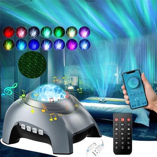 Northern Lights Aurora Projector Galaxy Star Projector Bluetooth Music Speaker White Noise Night Light Aurora Lamp Decor for Kid