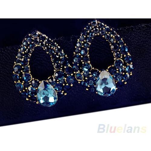 Luxury Temperament Blue Crystal women Earring Water drops Eardrops Studs for women 06QV